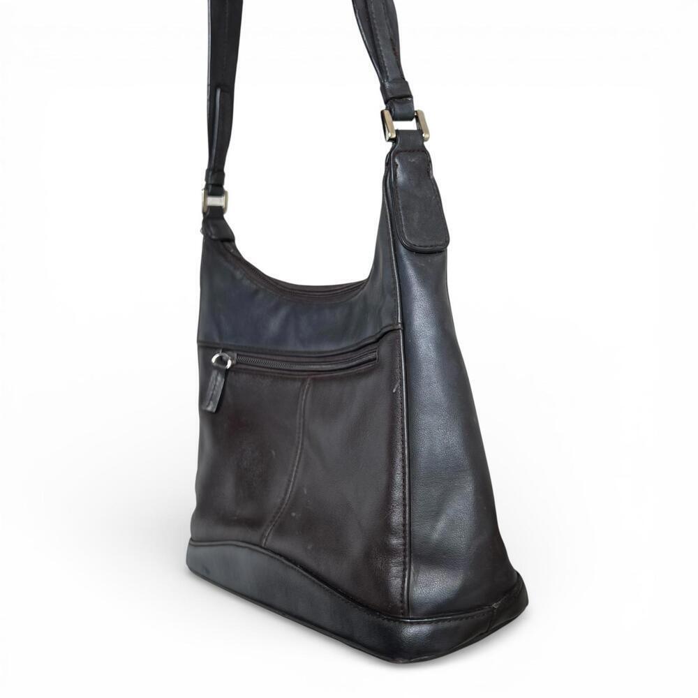 Vintage Dark Brown Leather Shoulder Bag with Front Zipper Pocket - Picture 4 of 7